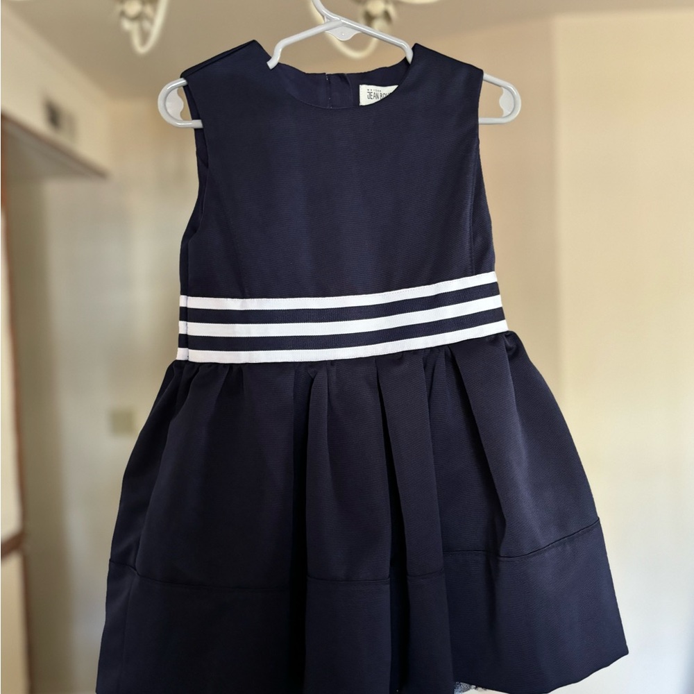 Jean Bourget Elegant Navy Dress with White Stripes